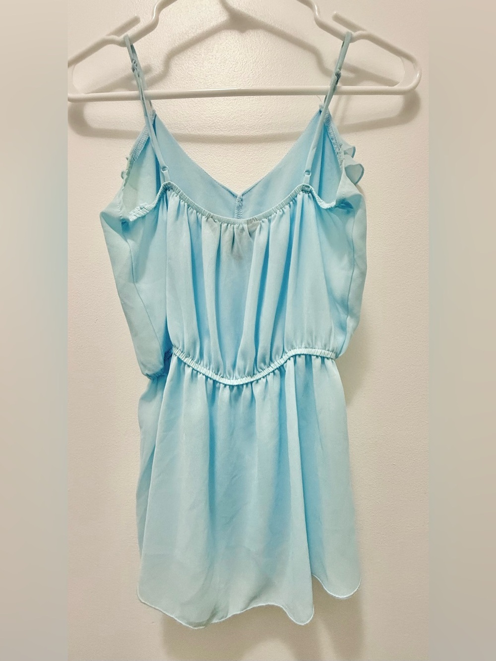 Light Blue Ruffle Front Spaghetti Strap top - Picture 2 of 8